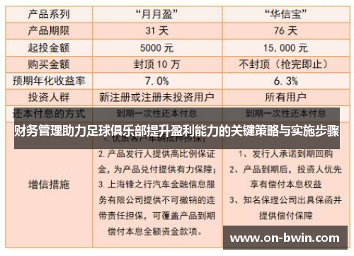 财务管理助力足球俱乐部提升盈利能力的关键策略与实施步骤